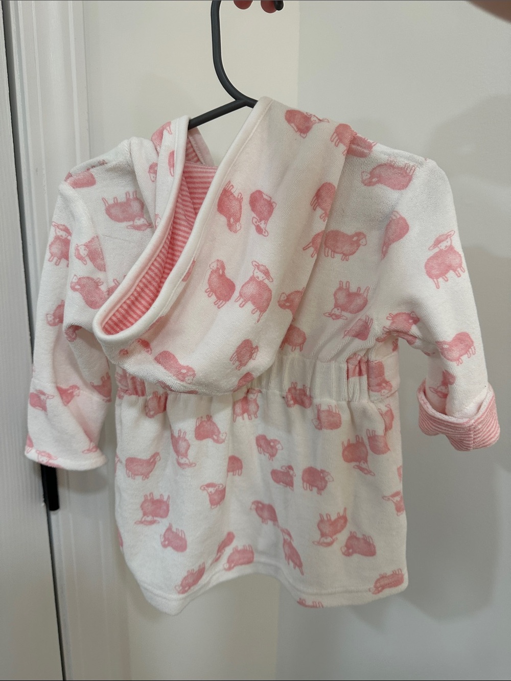 Carter's Cream Hooded Baby Robe with Pink Sheep Print - Picture 2 of 2